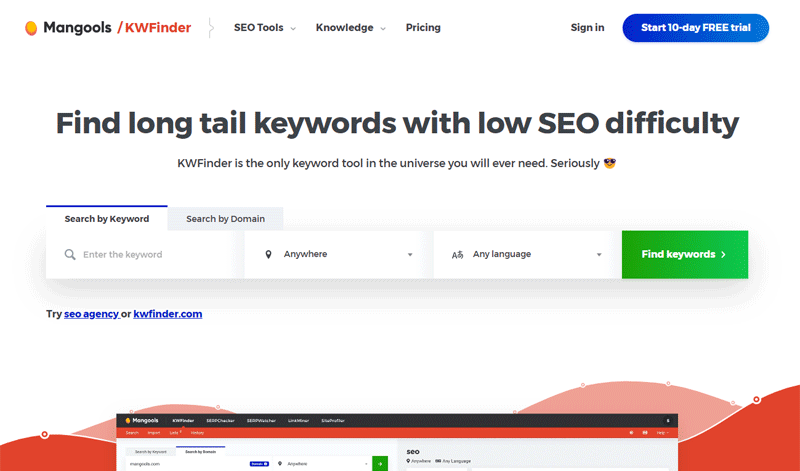 Keyword Research - KWFinder by Mangools